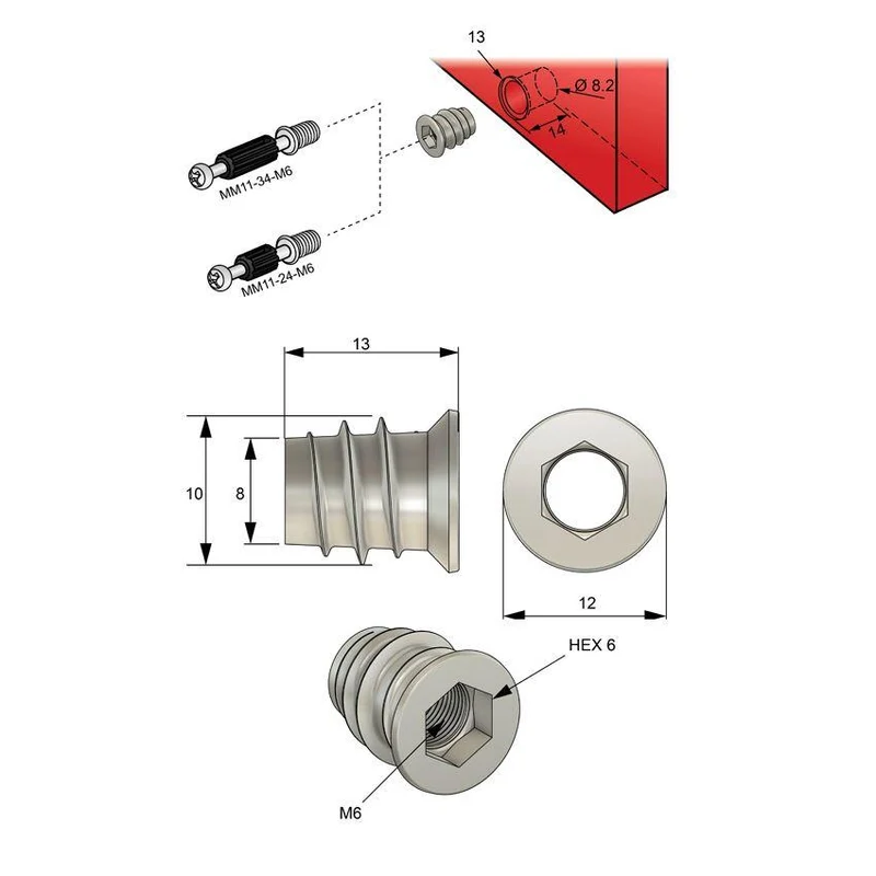 Gewindeeinsatz M6 - 10x13mm - 1 Stk