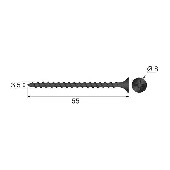 Holzschrauben Phillips PH2 3.5x55mm Schwarz (500 stk.)