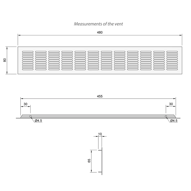 Aluminium-Lüftungsgitter für Küchenarbeitsplatten / Sockel, 480x80mm