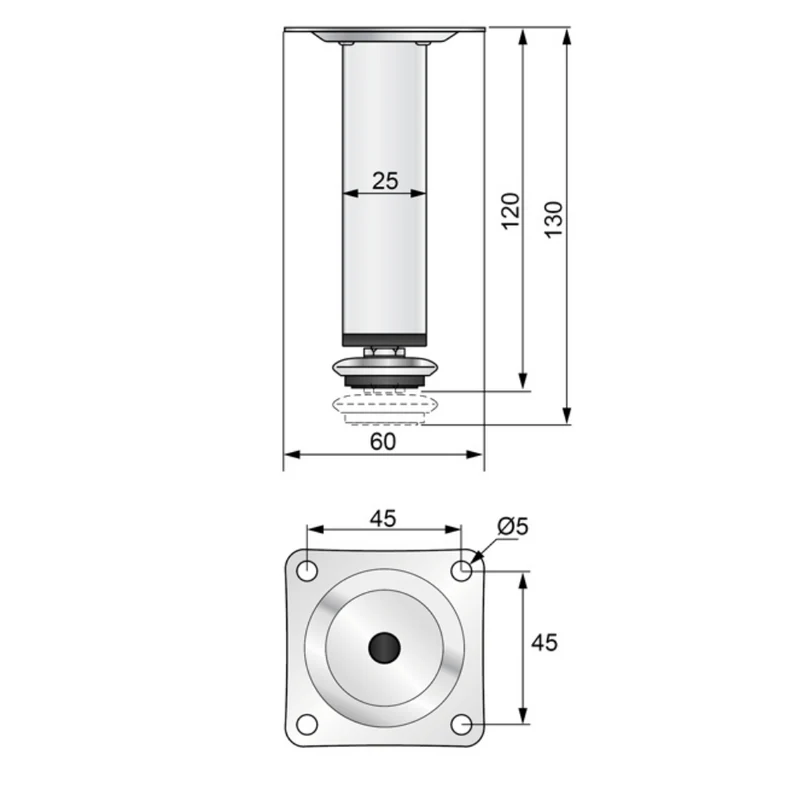 Möbelfüße Quadratisch 25x25mm - 120mm Satin