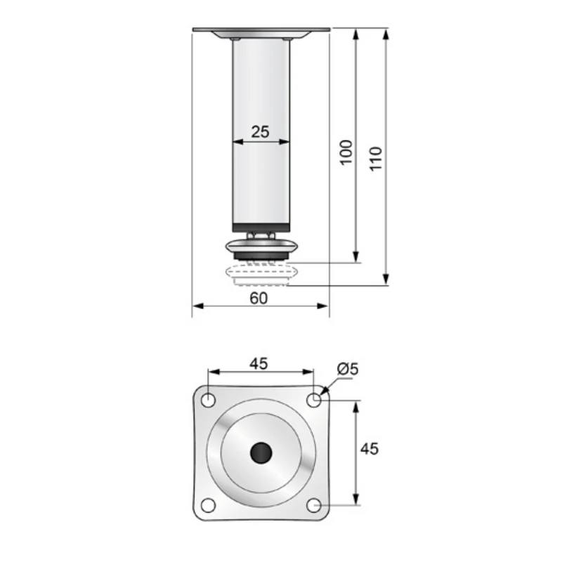 Möbelfüße Quadratisch 25x25mm - 100mm Satin