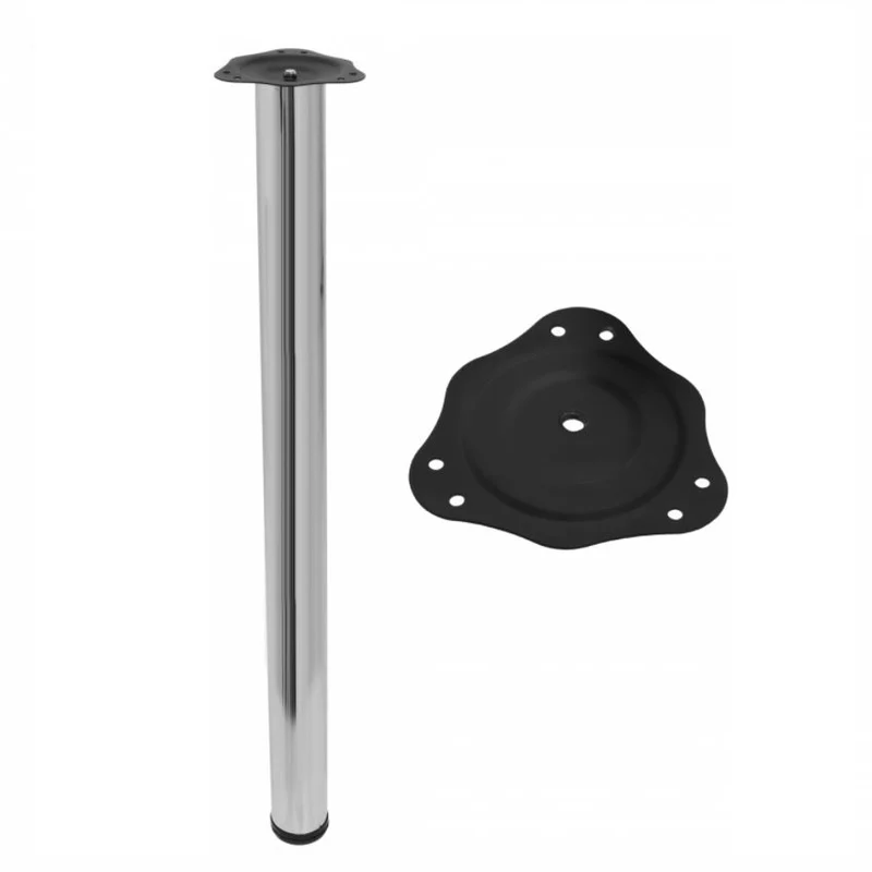 Tischbein 82 cm hoch - Stahl Montageplatte - Chrom