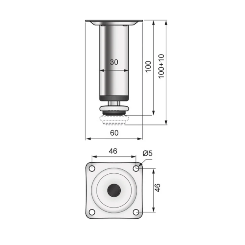 Möbelfüße Verstellbar 100mm - Satin