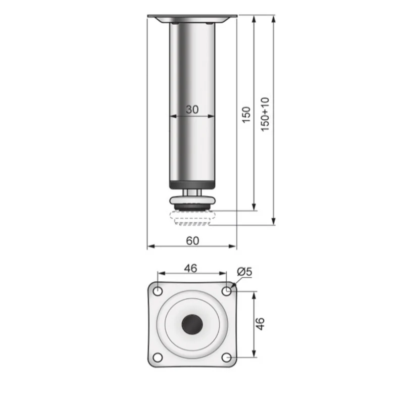 Möbelfüße Verstellbar 150mm - Chrom