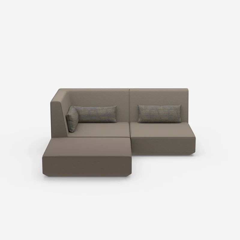 Ecksofa mit tiefer Sitzfläche und hoher Rückenlehne