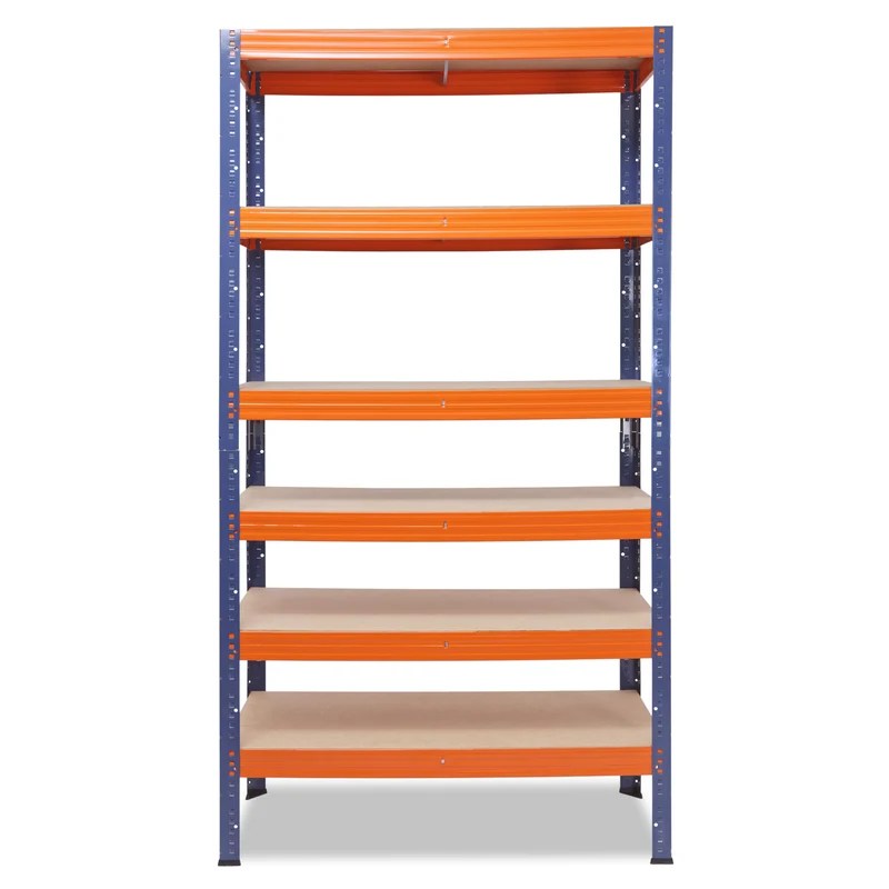 shelfplaza PRO Schwerlastregal 230x90x60 cm blau-orange mit 6 Böden