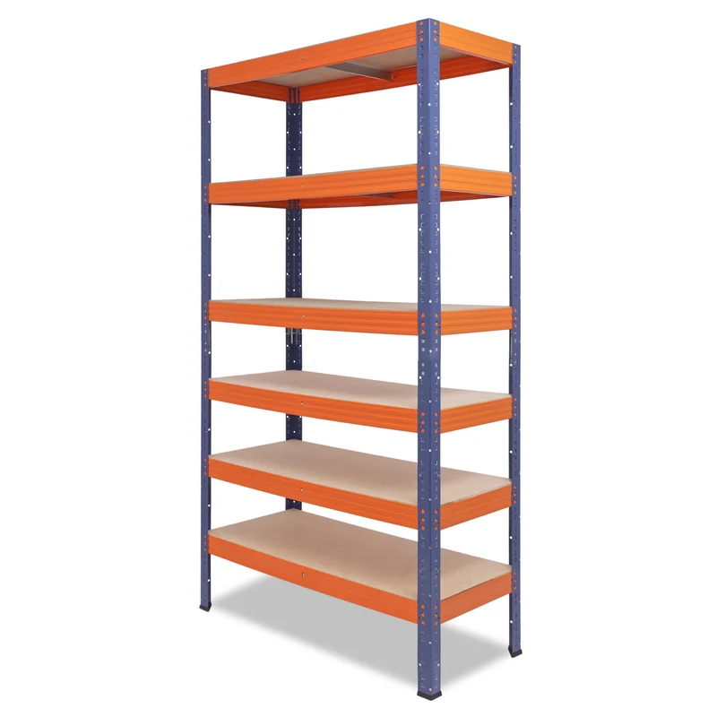 shelfplaza PRO Schwerlastregal 230x100x60 cm blau-orange mit 6 Böden