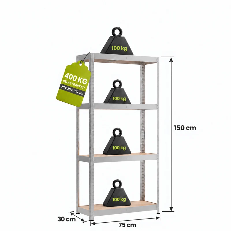 XL Metallregal mit 4 MDF-Böden - 75 x 30 x 150 cm – (Set wählbar)