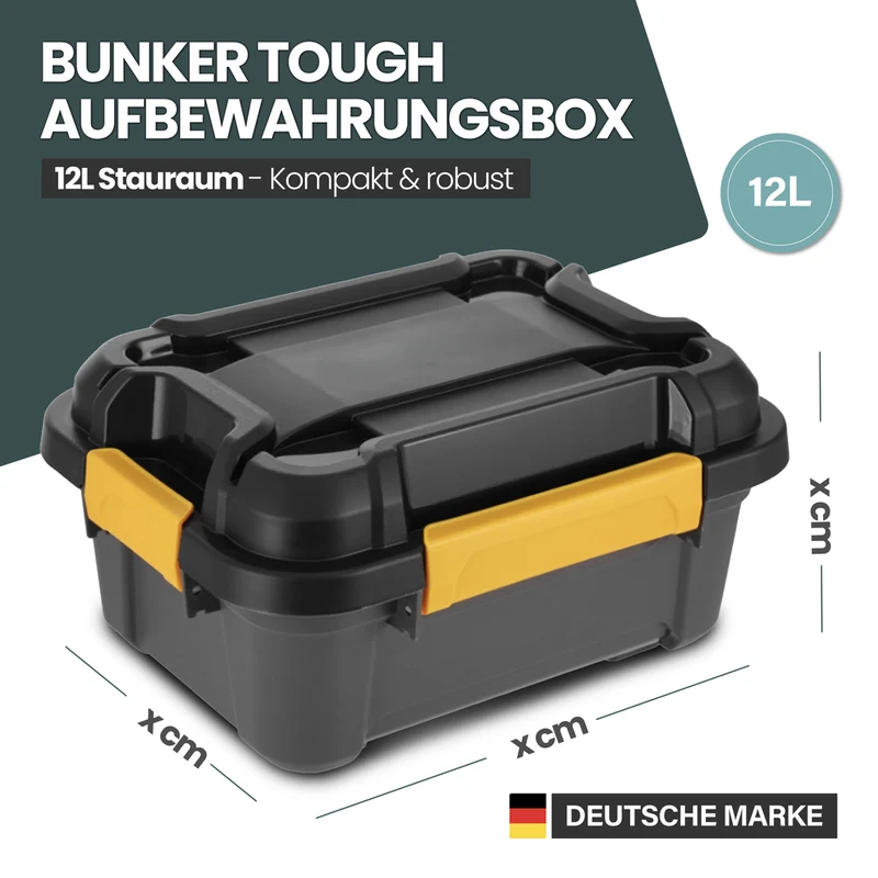 Wasserdichte Aufbewahrungsbox 'Bunker' 12 Liter mit Deckel - IP67 (Set wählbar)