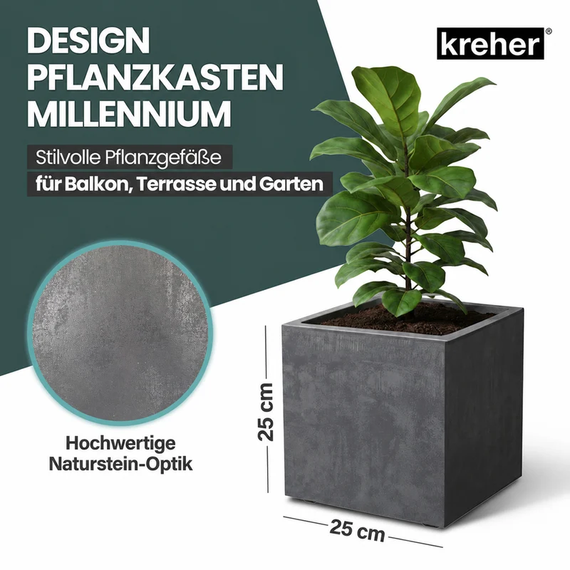 XL Pflanzkübel 'Millennium' 10 Liter, eckig in Anthrazit