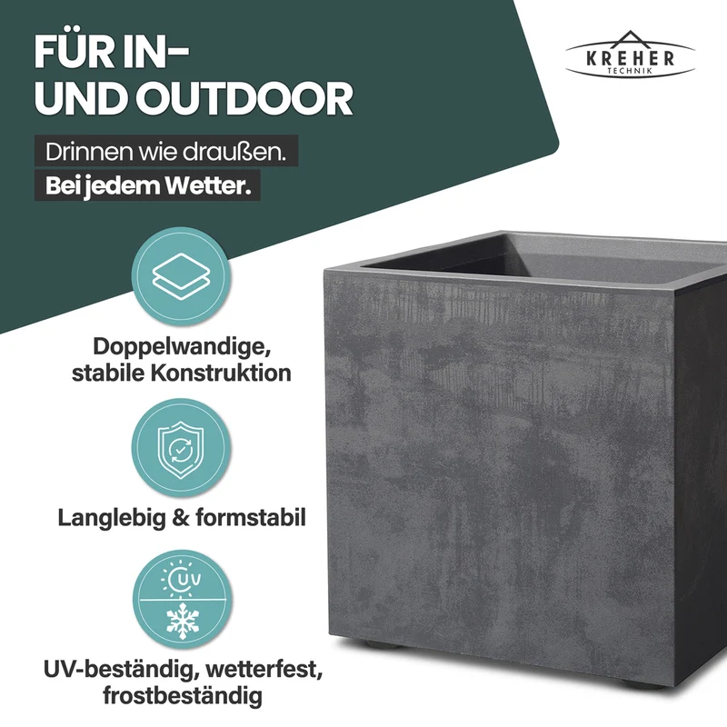 XL Pflanzkübel 'Millennium' 10 Liter, eckig in Anthrazit