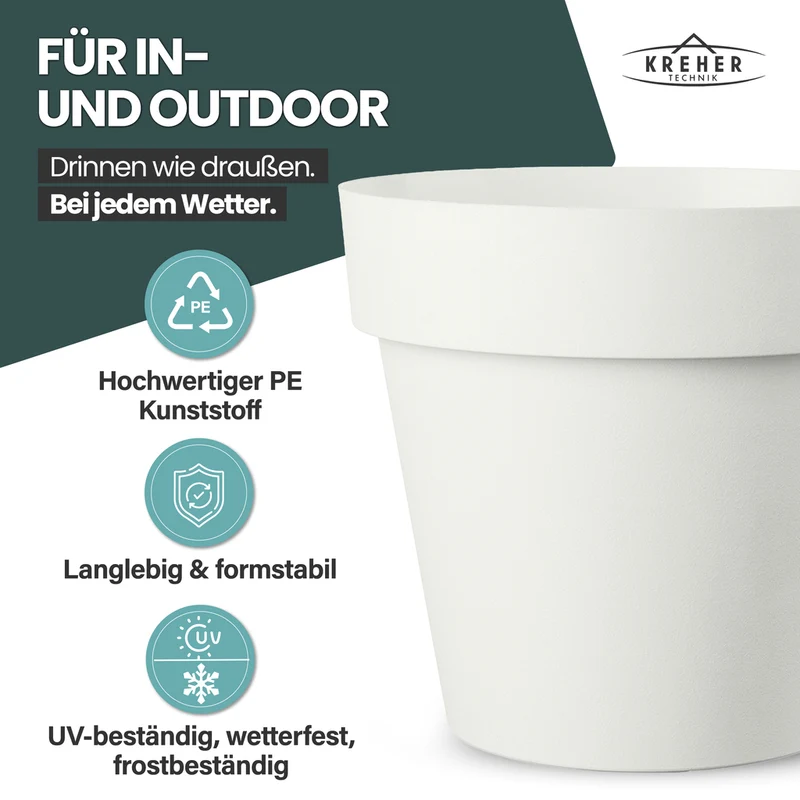 2 x XL Pflanzkübel / Pflanztopf „LIKE“ Ø 58 x H 51 cm - Weiß - Rund, Rollbar - in Natur Stein Optik
