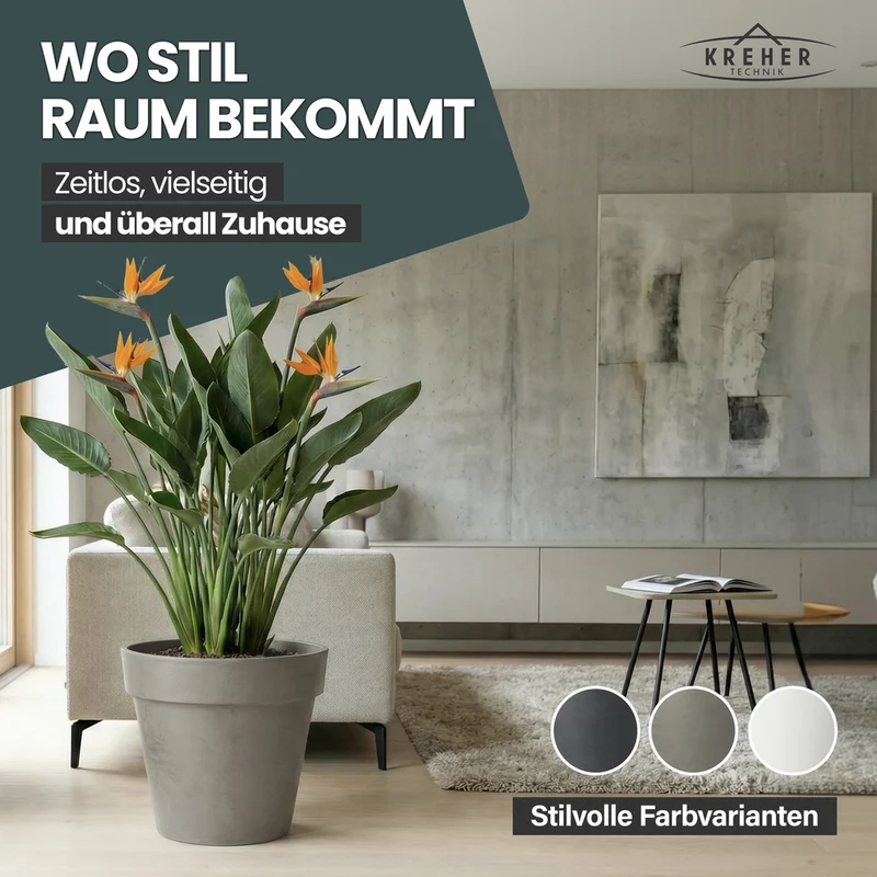 2 x XL Pflanzkübel / Pflanztopf „LIKE“ Ø 58 x H 51 cm - Braun - Rund, Rollbar - in Natur Stein Optik