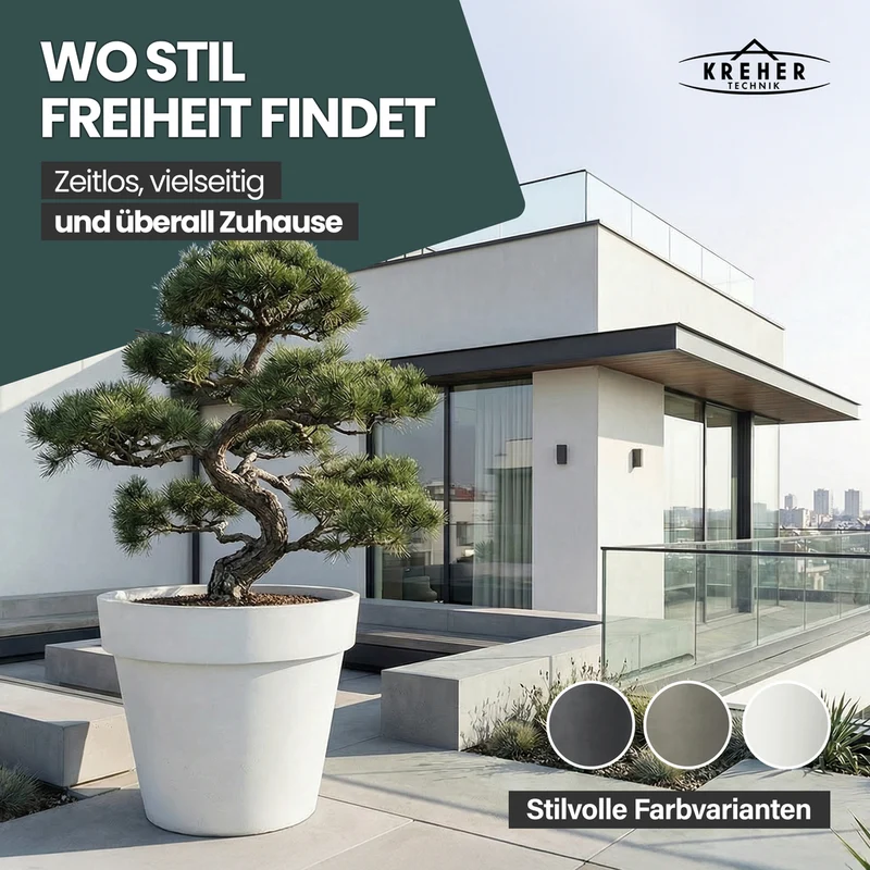 2 x XXL Pflanzkübel / Pflanztopf „LIKE“ Ø 79 x H 69 cm - Weiß - Rund, Rollbar - in Natur Stein Optik
