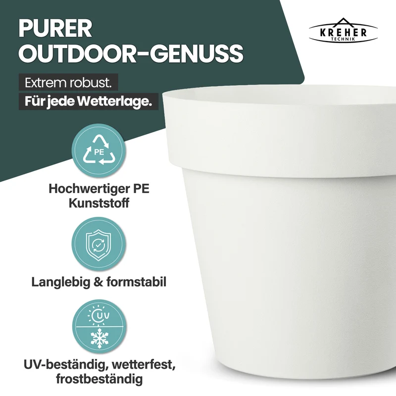 2 x XXL Pflanzkübel / Pflanztopf „LIKE“ Ø 79 x H 69 cm - Weiß - Rund, Rollbar - in Natur Stein Optik