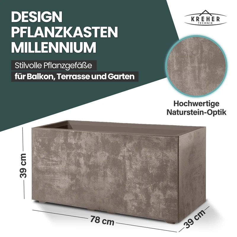 XL Pflanzkübel 'Millennium' 73 Liter, rechteckig in Sandbraun