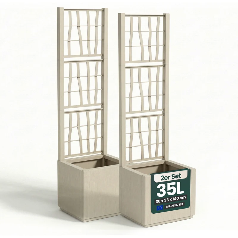 Set: 2 x XL SPALIER 'Ethica' - 36 x 36 x 140 cm - in Struktur Optik - schmale Version - in Beige