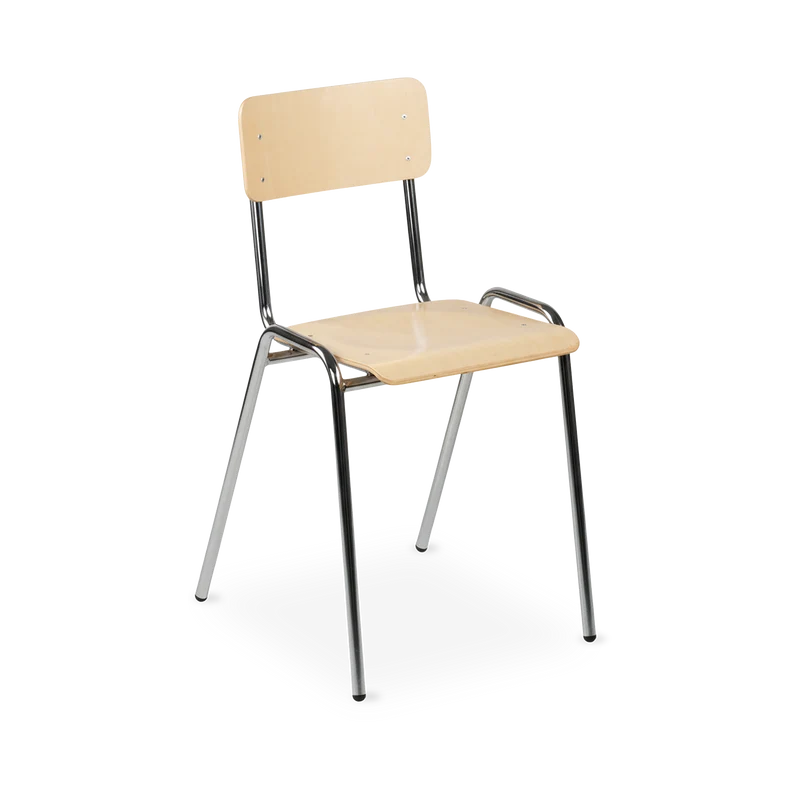 Holz-Stapelstuhl mit normaler Sitzfläche (370 mm) – Chrom-Gestell