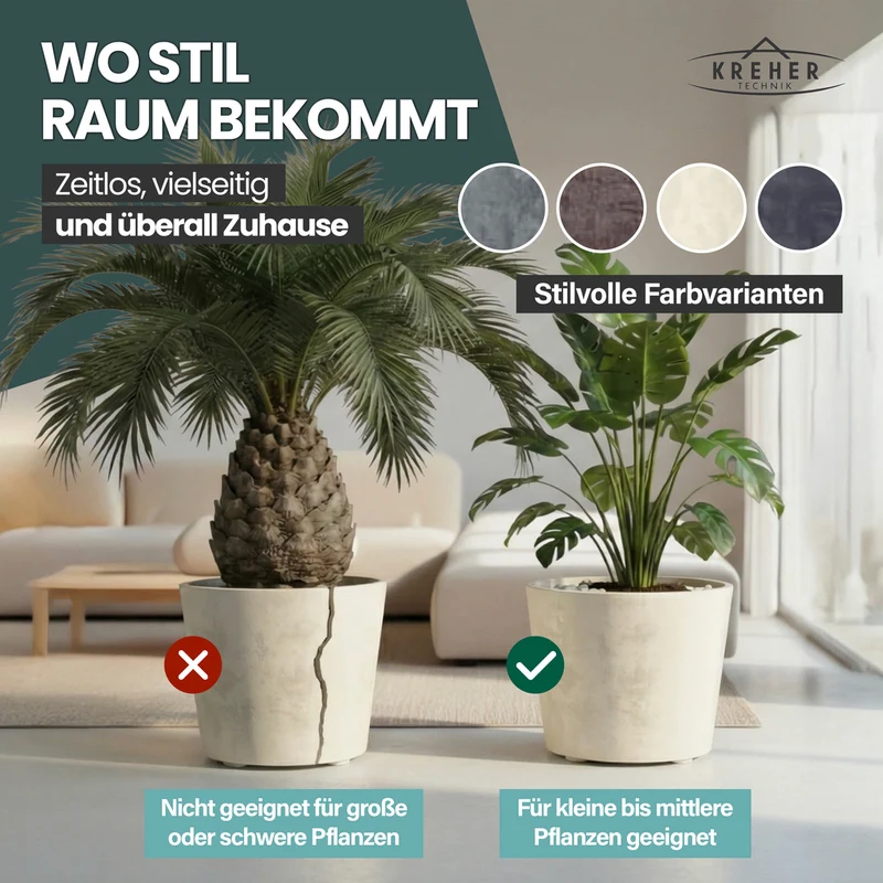 2 x Pflanzkübel 'Millennium' 80 Liter, rund in Creme Weiß