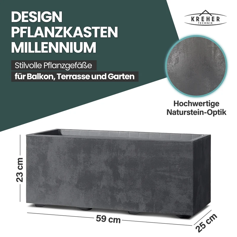 Pflanzkübel 'Millennium' 23 Liter, rechteckig in Anthrazit