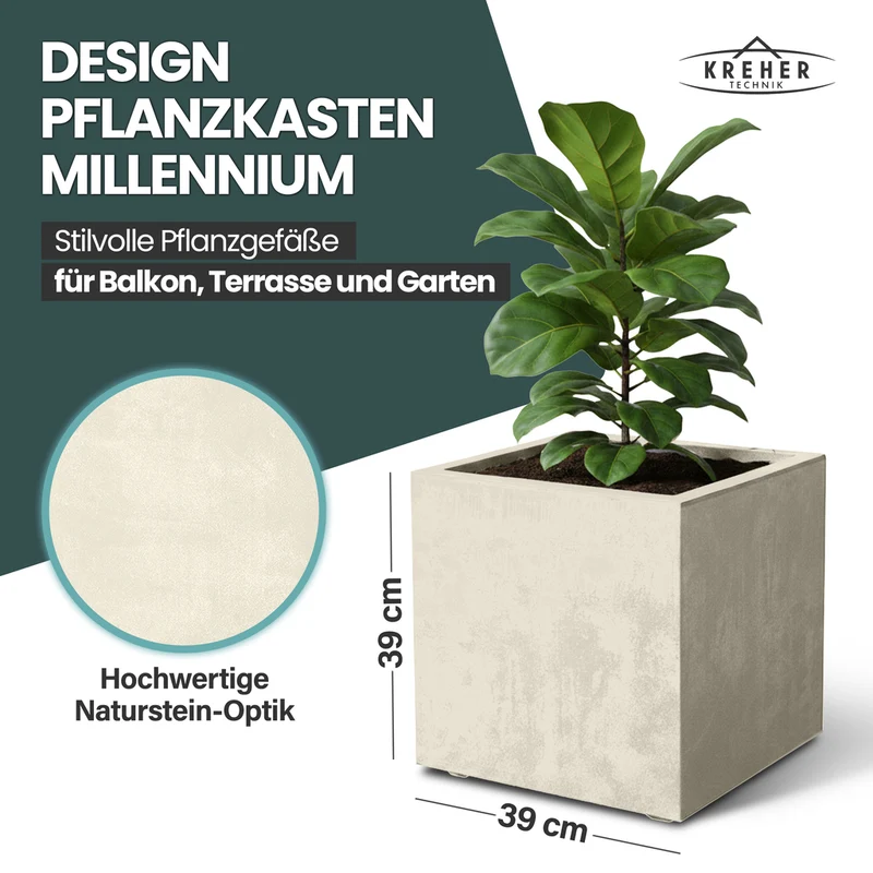 2 x Pflanzkübel 'Millennium' 40 Liter, eckig in Creme Weiß