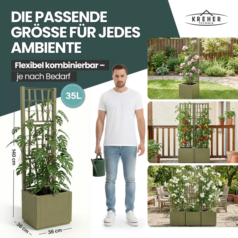 Set: 2 x XL SPALIER 'Ethica' - 36 x 36 x 140 cm - in Struktur Optik - schmale Version - in Olivgrün