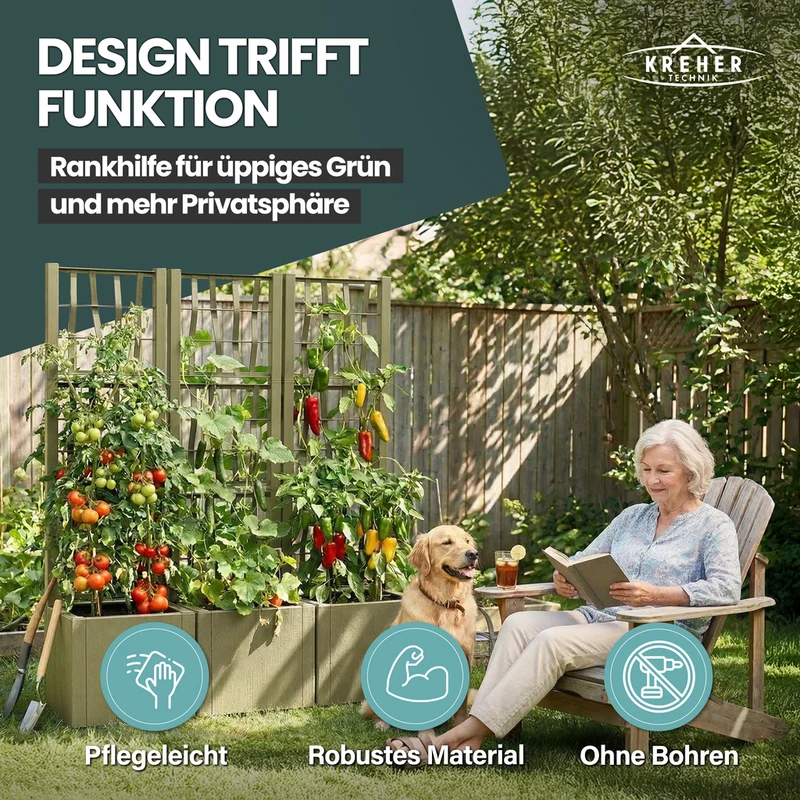 Set: 2 x XL SPALIER 'Ethica' - 36 x 36 x 140 cm - in Struktur Optik - schmale Version - in Olivgrün