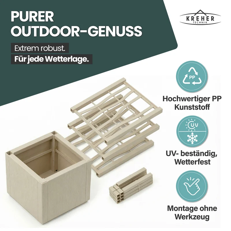 XL SPALIER 'Ethica' - 36 x 36 x 140 cm - in Struktur Optik - schmale Version - in Beige