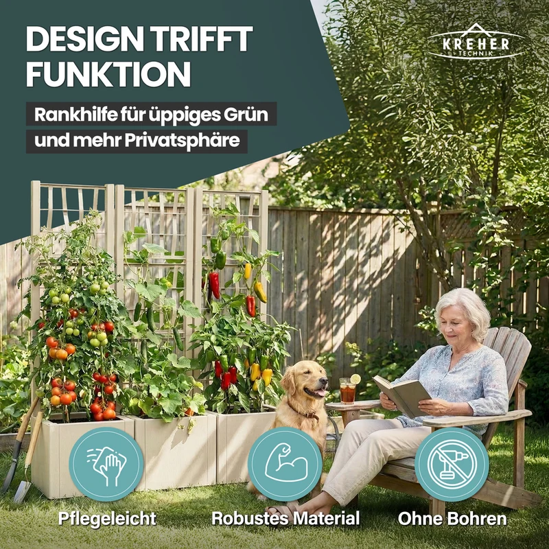 XL SPALIER 'Ethica' - 36 x 36 x 140 cm - in Struktur Optik - schmale Version - in Beige
