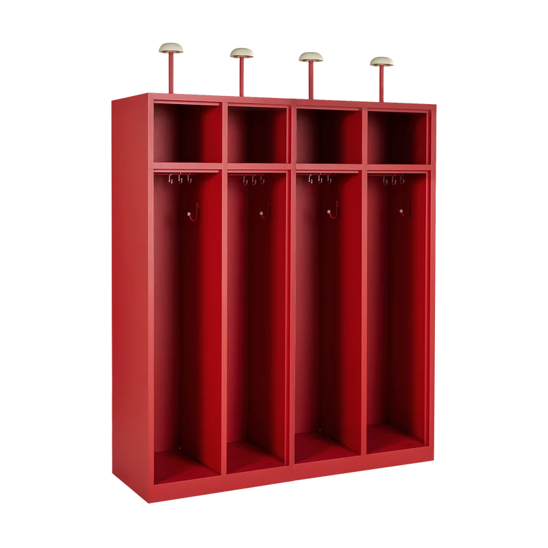 Feuerwehrschrank 4-Abteile Feuerrot – optional mit Zubehör