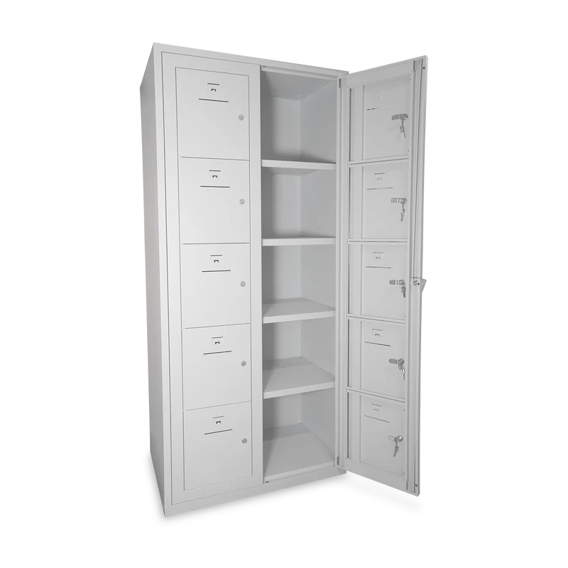 Verteilerschrank – 10 Fächer & 2-Abteile | Korpus Lichtgrau