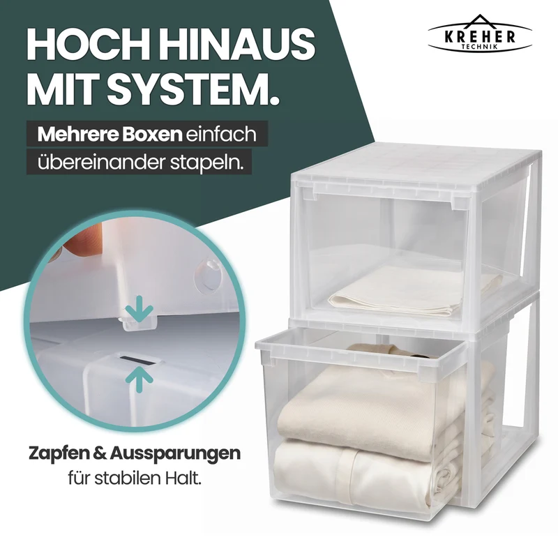 Set: 2 x Schubladenbox 52 Größe XXL, 48 Liter - extra tief und hoch (weiss, transparent)
