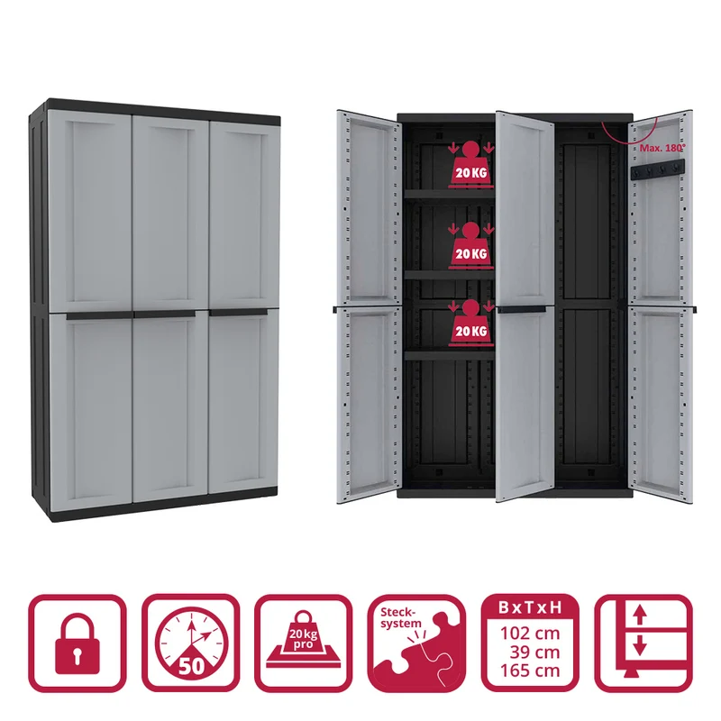 Bundle: 1 x C-Twist Dreitüriger Schrank mit 3 Böden + 1 x C-Twist Dreitüriger Schrank mit 1 Boden
