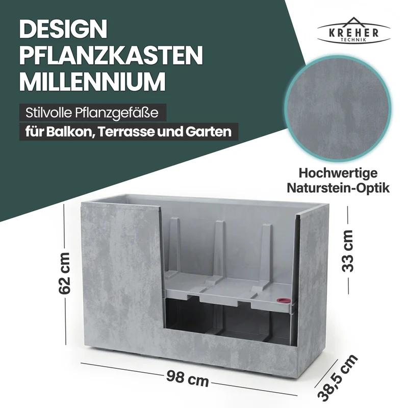 XXL Sichtschutz Pflanzkasten 'Millennium Fence' in Grau (3 Stück)