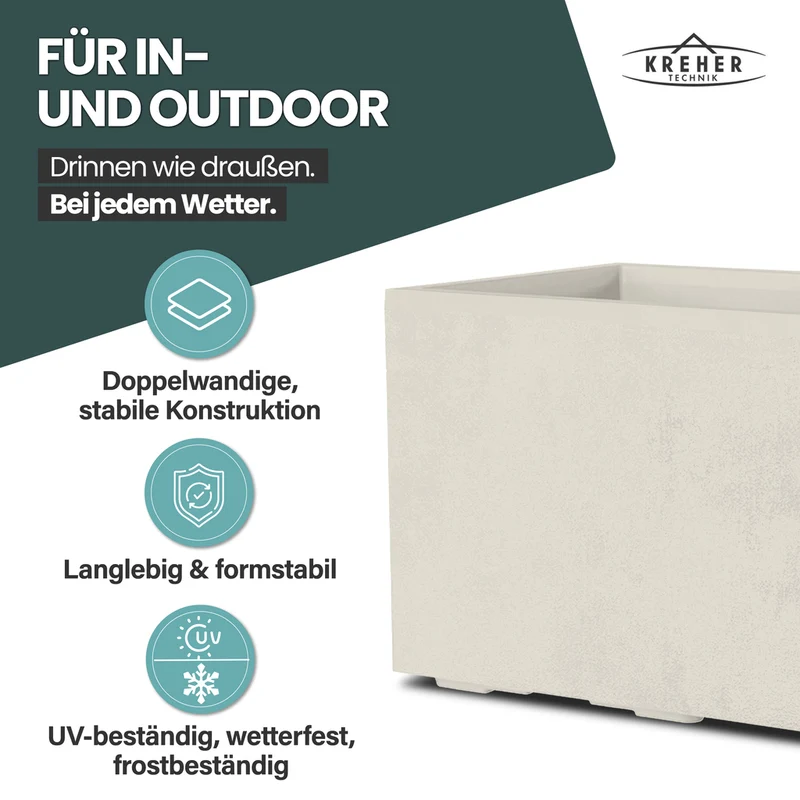 XL Pflanzkübel 'Millennium' 100 Liter, rechteckig in Creme Weiß