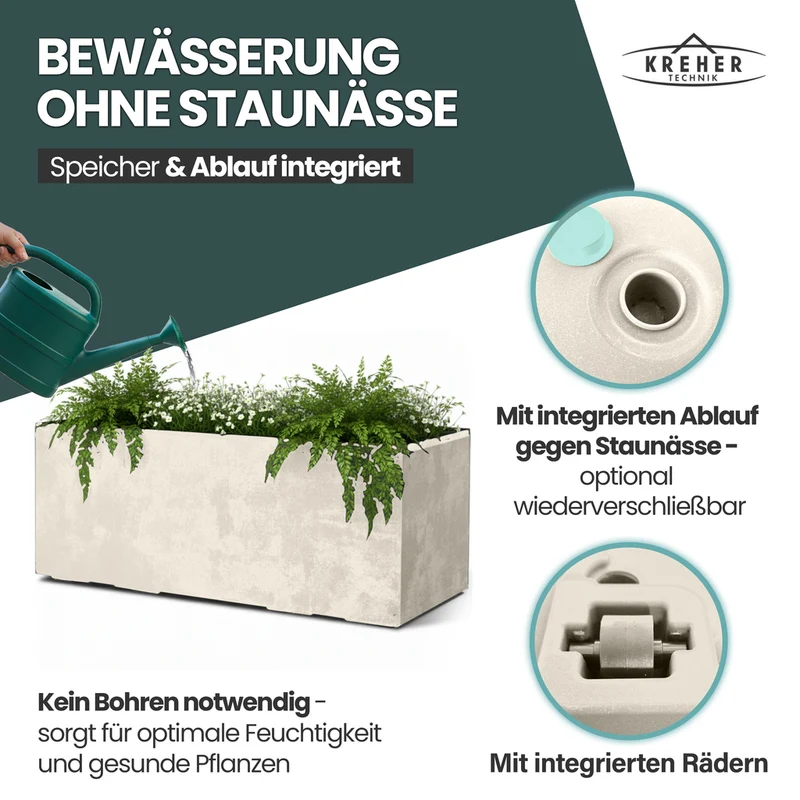 XL Pflanzkübel 'Millennium' 100 Liter, rechteckig in Creme Weiß