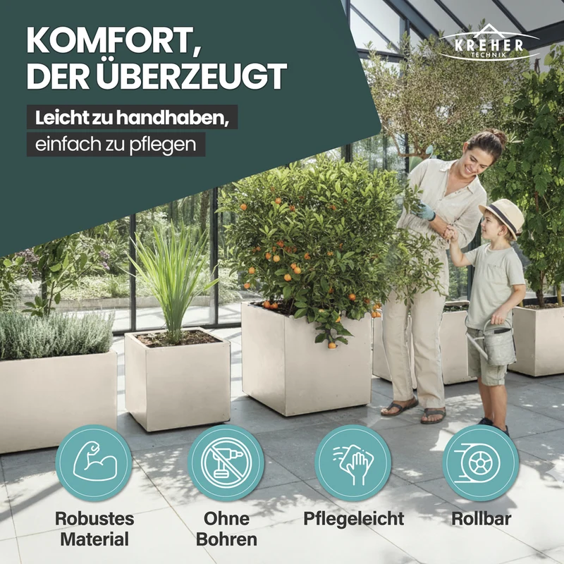 XL Pflanzkübel 'Millennium' 100 Liter, rechteckig in Creme Weiß