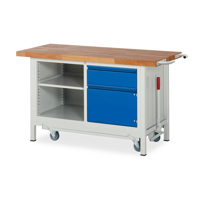 Fahrbare Werkbank (Absenkbar) mit 1x Schublade und 1x Türe