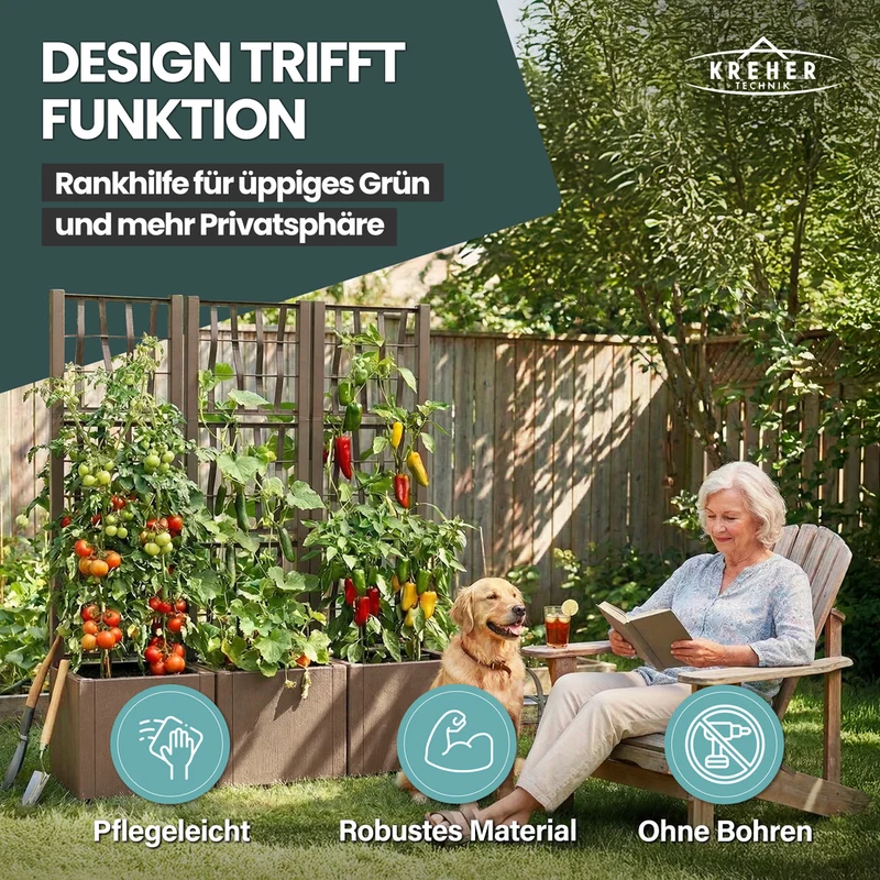 XL SPALIER 'Ethica' - 36 x 36 x 140 cm - in Struktur Optik - schmale Version - in Taupé