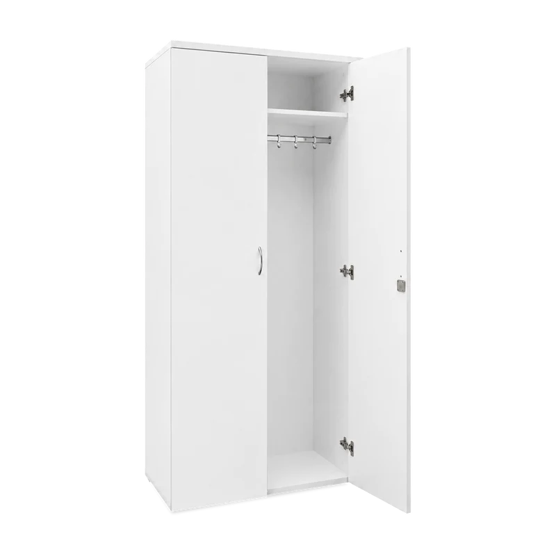 Kleider- & Wäscheschrank (2-Türen) | Komplett Holz (Weiß)