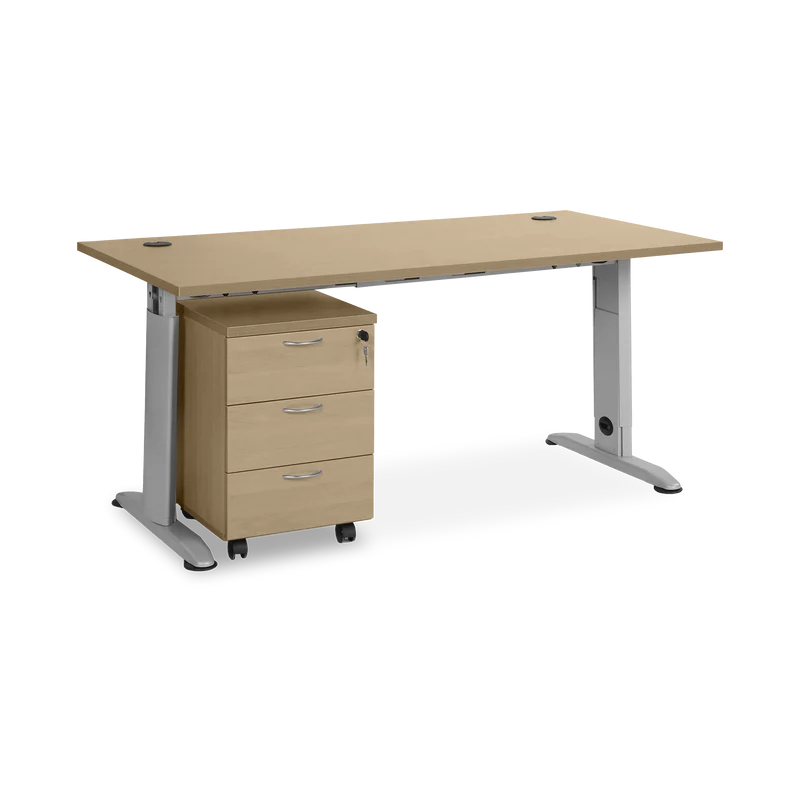SET | T-Fuß Schreibtisch mit Holz-Rollcontainer (3 Schübe)