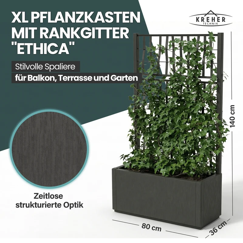 XL SPALIER 'Ethica' - 80 x 36 x 140 cm - in Struktur Optik - breite Version - in Anthrazit