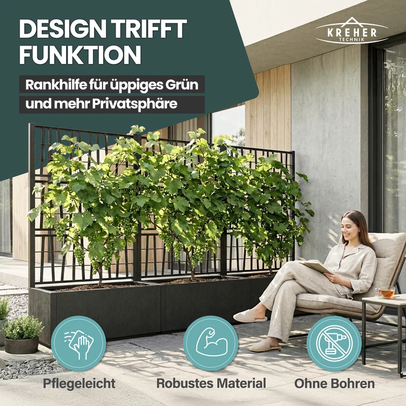 XL SPALIER 'Ethica' - 80 x 36 x 140 cm - in Struktur Optik - breite Version - in Anthrazit