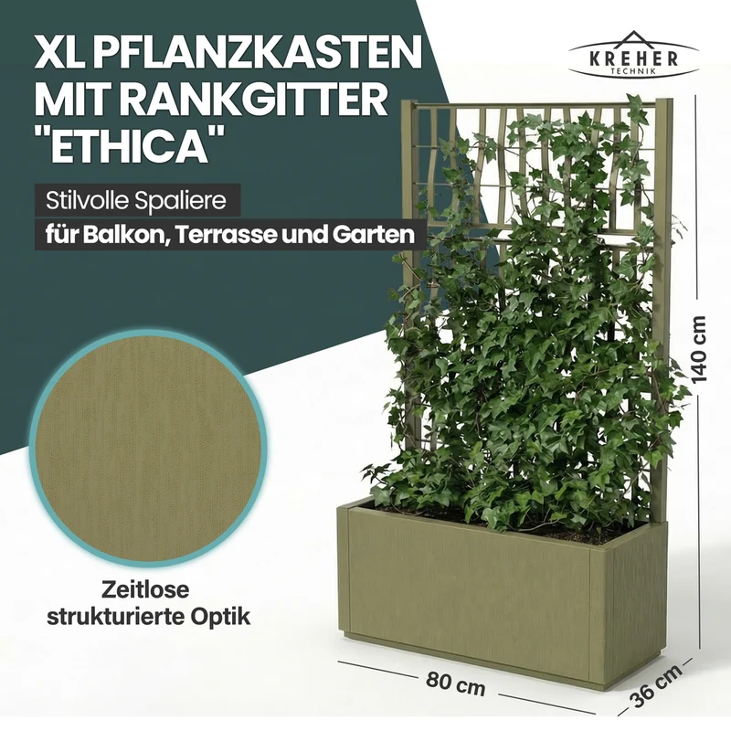Set: 2 x XL SPALIER 'Ethica' - 80 x 36 x 140 cm - in Struktur Optik - breite Version - in Olivgrün