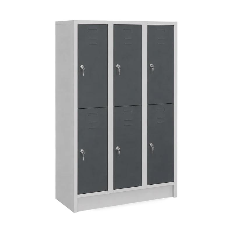 Fächerschrank (3 Abteile je 2 Fächer) 400 mm Abteilbreite – Korpus Lichtgrau | Zylinderschloss