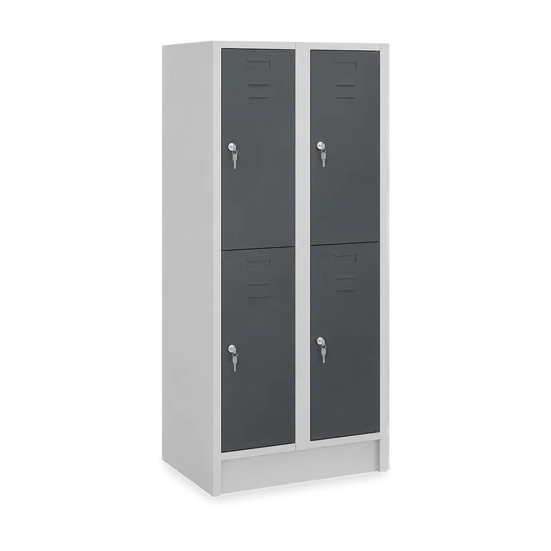 Fächerschrank (2 Abteile je 2 Fächer) 400 mm Abteilbreite – Korpus Lichtgrau | Zylinderschloss