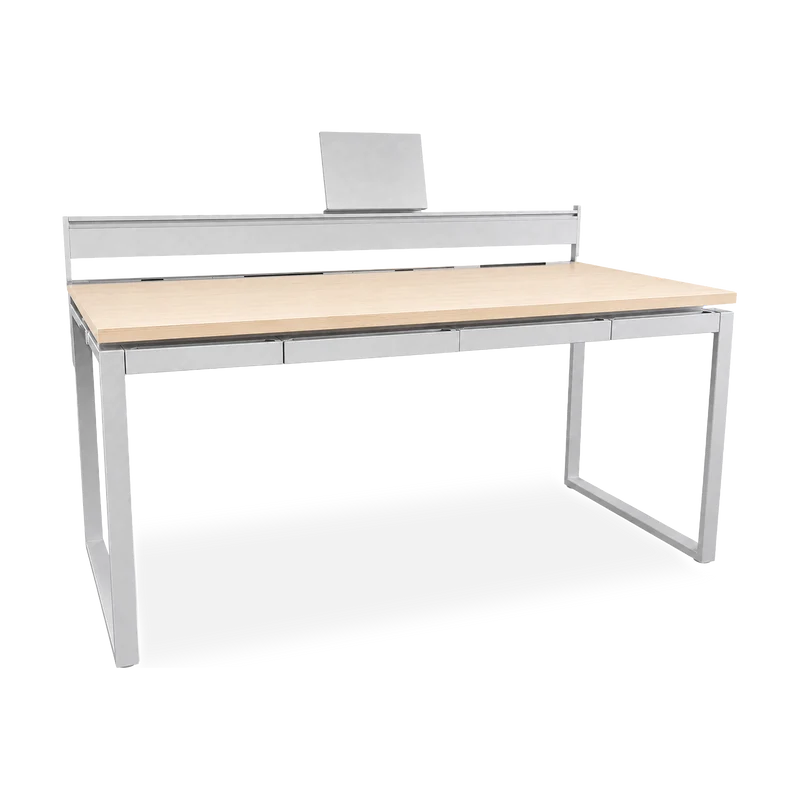Schreibtisch mit 4 Schubladen und Orgaleiste – Gestell Weißaluminium