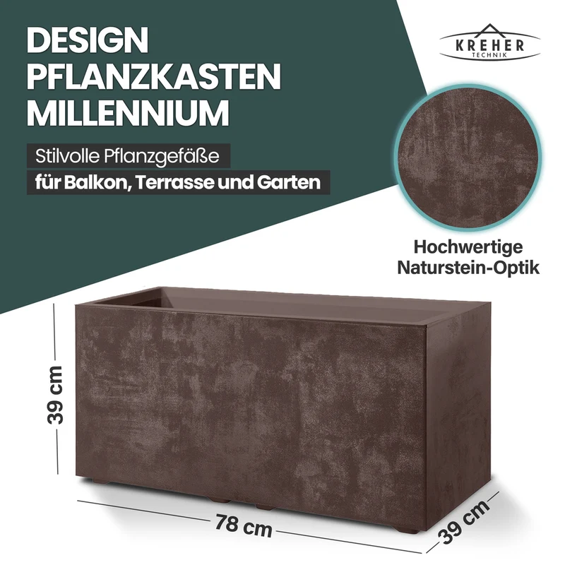 XL Pflanzkübel 'Millennium' 73 Liter, rechteckig in Braun