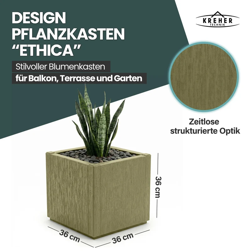 Pflanzkasten "Ethica" in Struktur Optik schmale Version (Olivgrün)