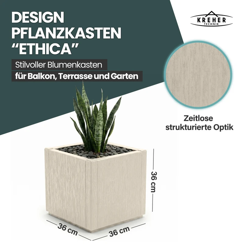 3 x Pflanzkasten "Ethica" in Struktur Optik schmale Version (Beige)